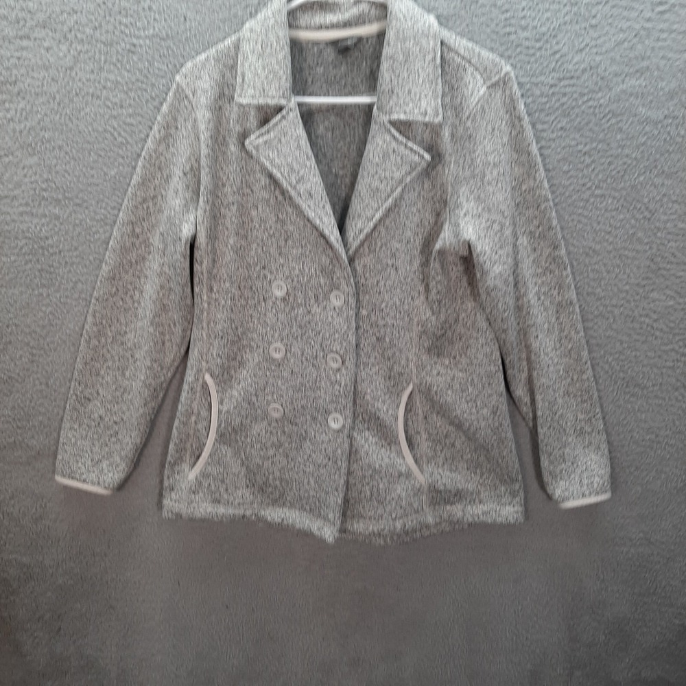 Eddie Bauer Jacket Womens Large Gray Double Breasted Fleece Coat Workwear Preppy - Picture 8 of 9